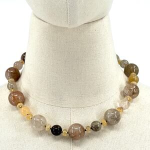 Vintage 90s Smoky Quartz Graduated Rutilated Quartz Bead Necklace